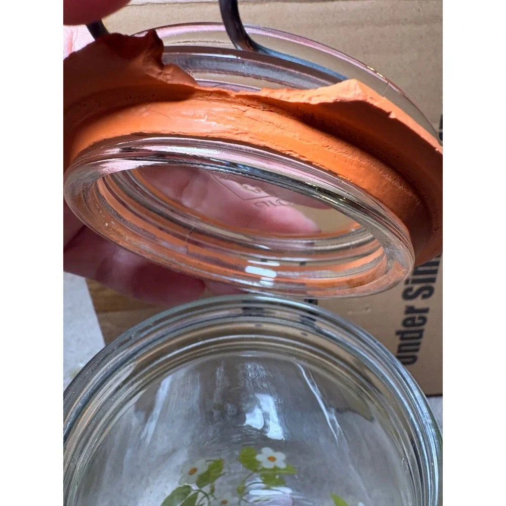 Arc France Strawberry Glass Canister 1.5L Clear Good Vintage Swing Top Jar